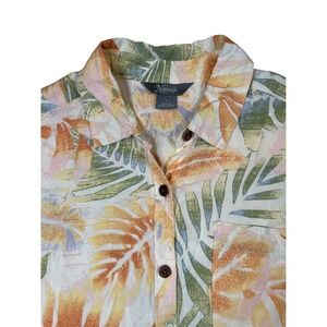 Natural Reflections Womens Small Tropical Leaf Button Down Shirt Multicolor